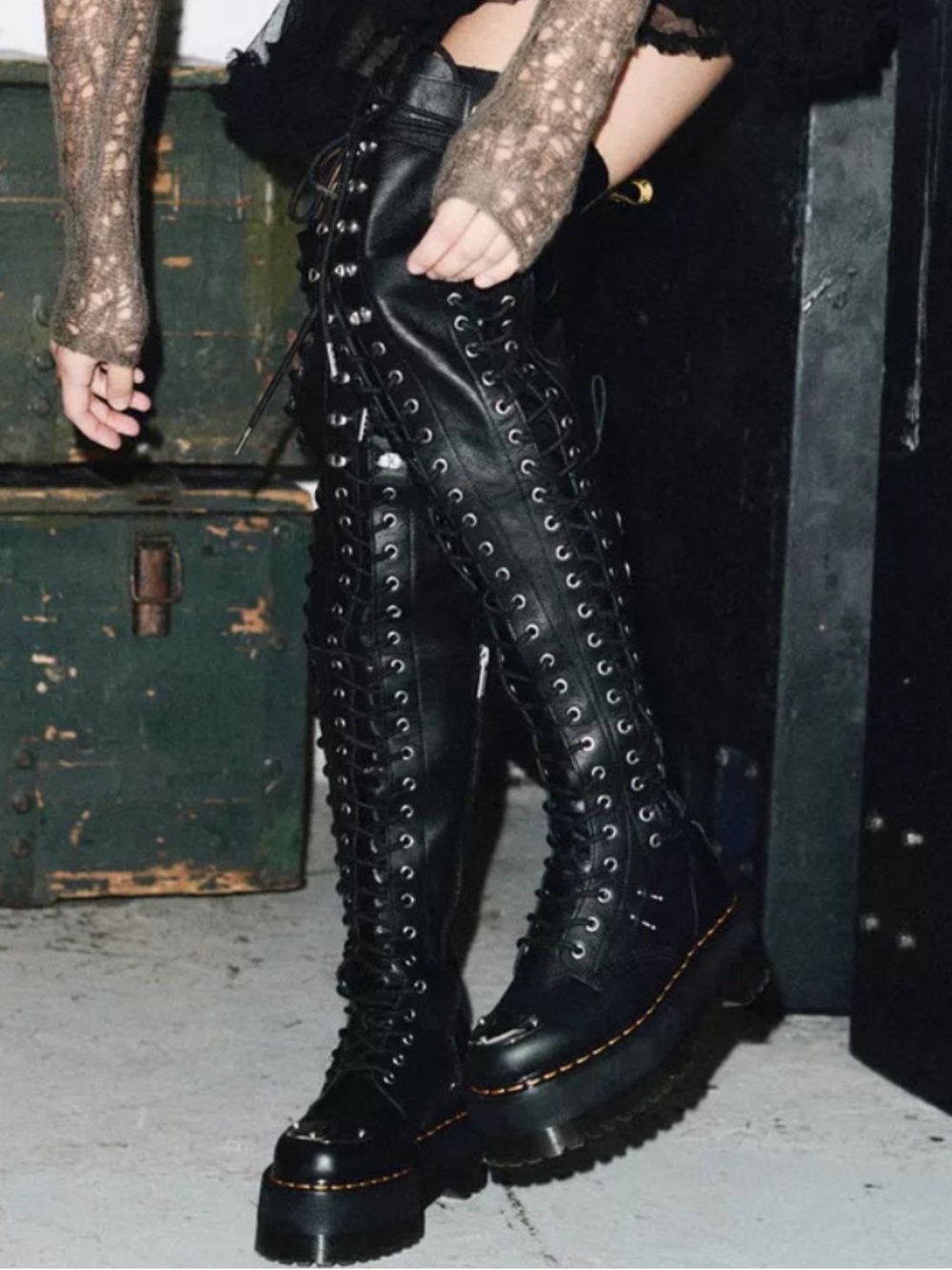 Dr. Martens Black 28- Eye Extreme Max Virginia Leather Knee High Lace Up Boots